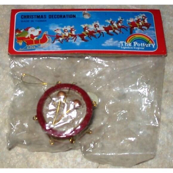 The Pottery Clay Drum Hanging Christmas Ornament Collectible - Picture 1 of 2